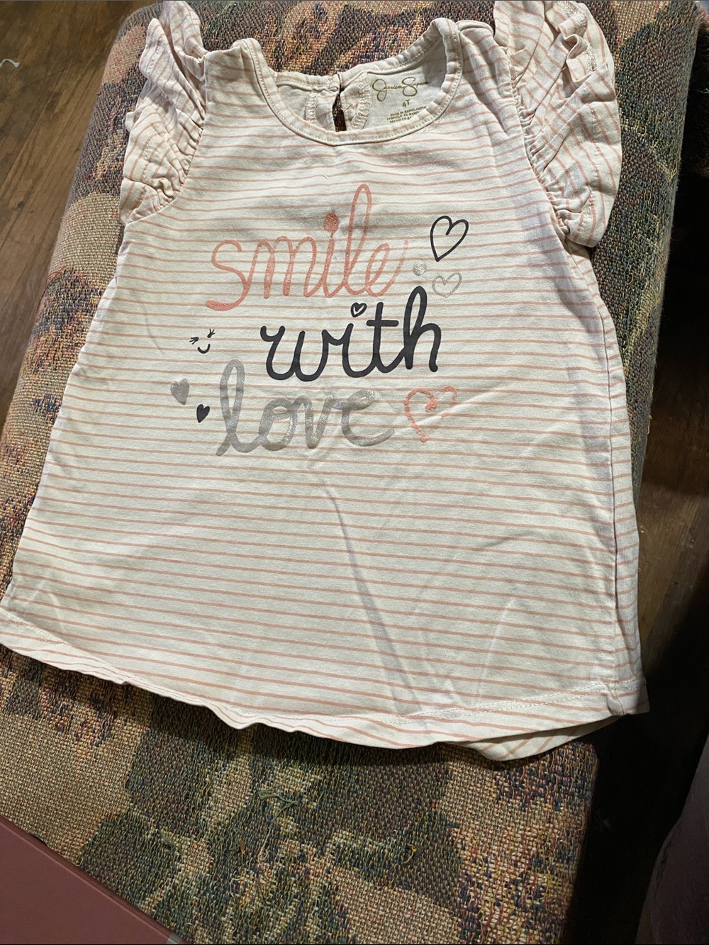 Jessica Simpson Ruffle Sleeve Tee dress smile with love pink white